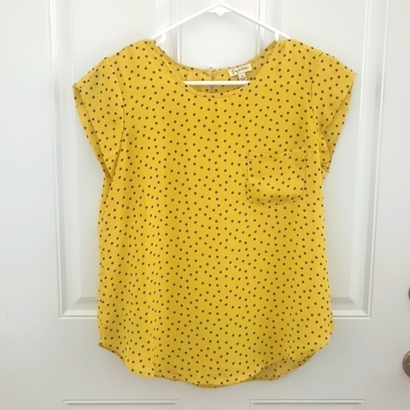 Lily White yellow and black polka dot blouse size S - Picture 1 of 7